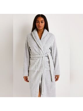 Womens La Vie en Rose🌹Grey Cozycore Plush Embossed Floral Maxi Robe. Size S/M